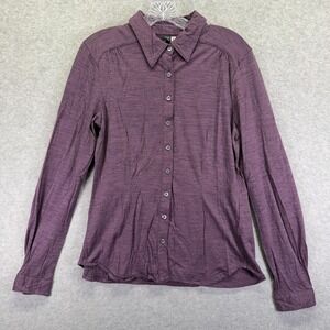 Ibex Shirt Womens Medium Purple Wool Button Up Long Sleeve Collared Top